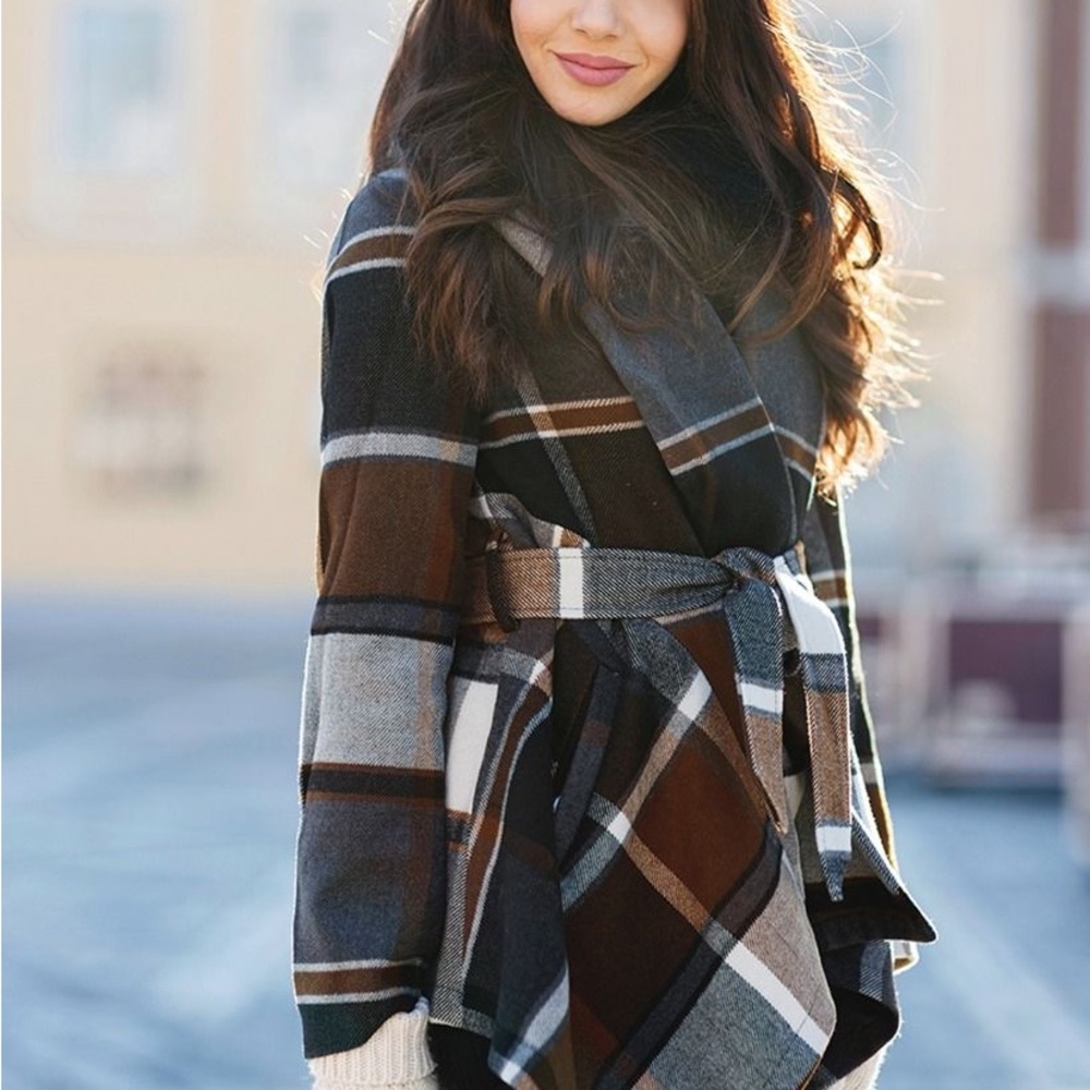 Chicwish Plaid Rabato Belted Coat sz S